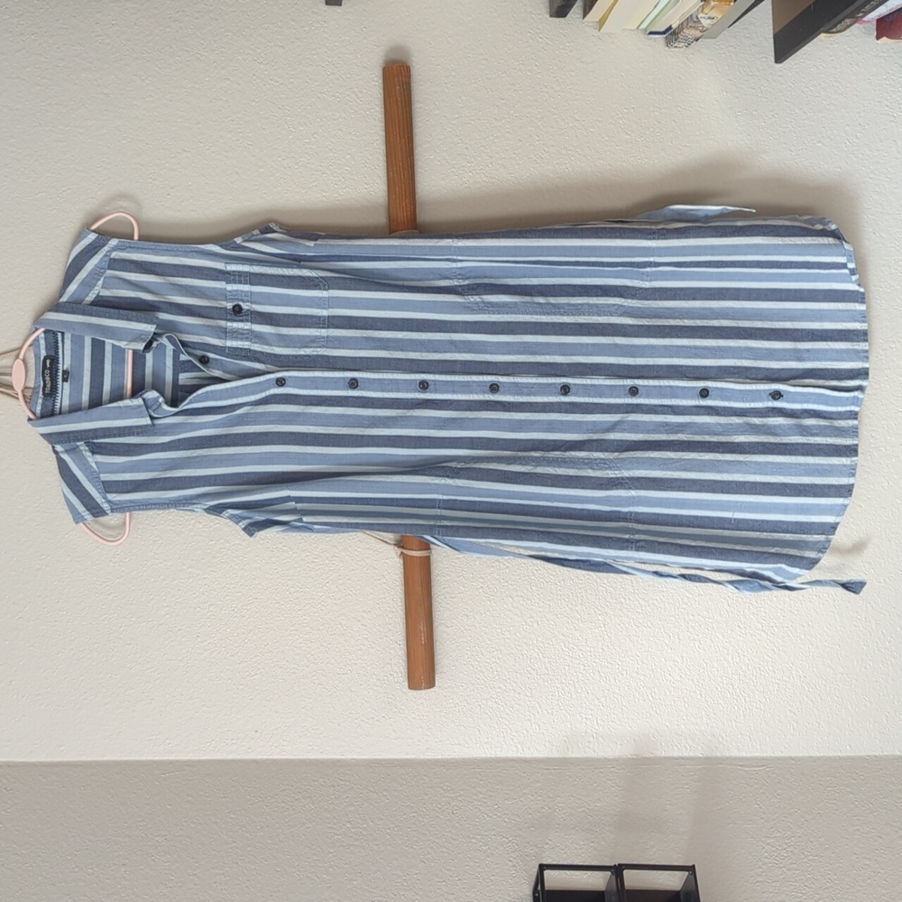 Toad and co 100% organic cotton shirt dress small Blue white stripe